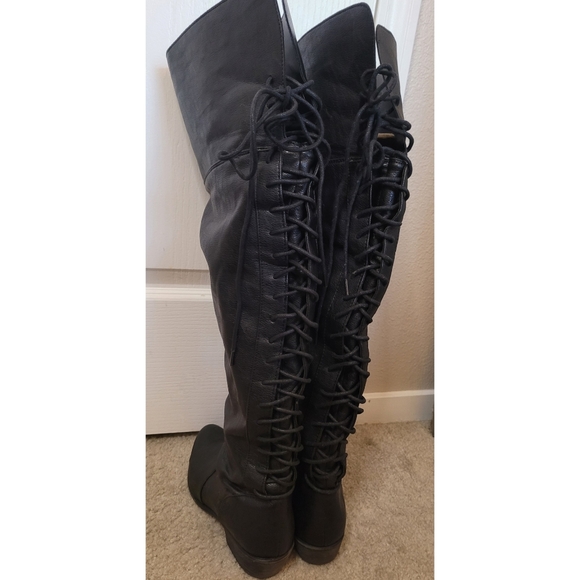 Thigh High Lace Up Boots | Black - Picture 2 of 5